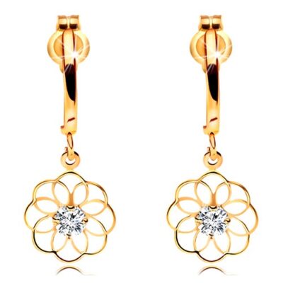 Gyémánt fülbevaló sárga 14K aranyból - függő virág csillogó briliánssal ékszer webáruház