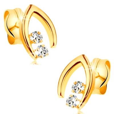 Gyémánt fülbevaló sárga 14K aranyból - két briliáns egy csúcsos patkóban ékszer webáruház