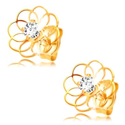 Gyémánt fülbevaló sárga 14K aranyból - virág körvonala briliánssal ékszer webáruház