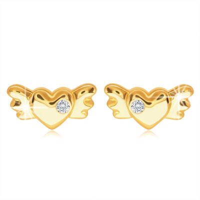 Gyémánt fülbevalók 14K sárga aranyból - szív