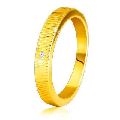 Gyémánt gyűrű 14K sárga aranyból - finom dekoratív bevágások