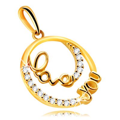 Gyémánt medál 14K sárga aranyból - gyűrű díszes LOVE YOU -„szeretlek”felirattal