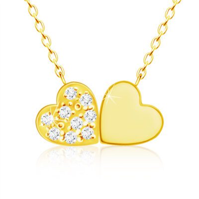 Gyémánt nyaklánc 14K sárga aranyból - összekapcsolodó kis szívek