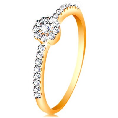 Gyűrű 14K aranyból - csillogó virág átlátszó cirkóniákból