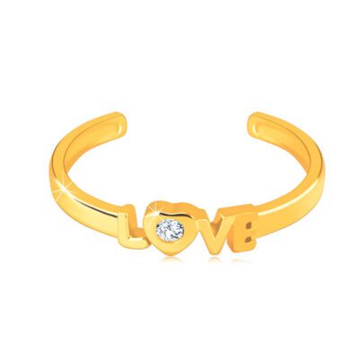 Gyűrű 375 sárga aranyból nyitott gyűrűsínnel – “LOVE” felirat