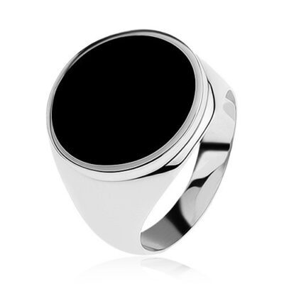 Gyűrű 925 ezüstből fekete fénymázas körrel - Nagyság: 69 ékszer webáruház