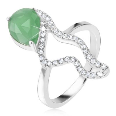 Gyűrű 925 ezüstből - zöld könnycsepp alakú kő