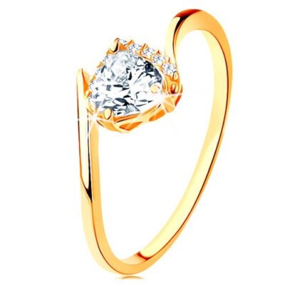 Gyűrű 9K sárga aranyból - átlátszó cirkóniás szív