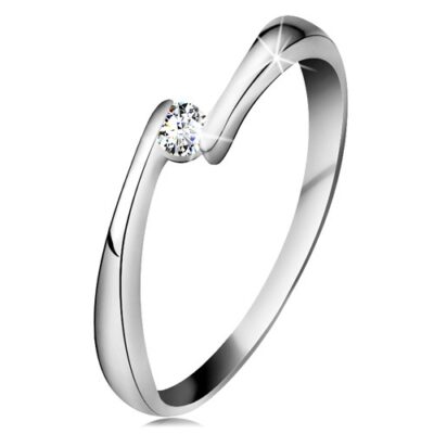 Gyűrű fehér 14K aranyból - átlátszó gyémánt a szűkített szárvégek között - Nagyság: 60 ékszer webáruház