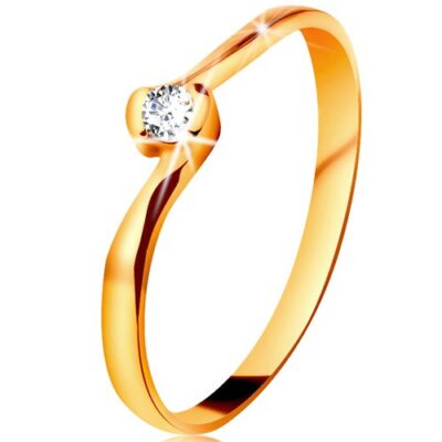 Gyűrű sárga 14K aranyból - átlátszó gyémánt a hajlított szárvégek között - Nagyság: 61 ékszer webáruház