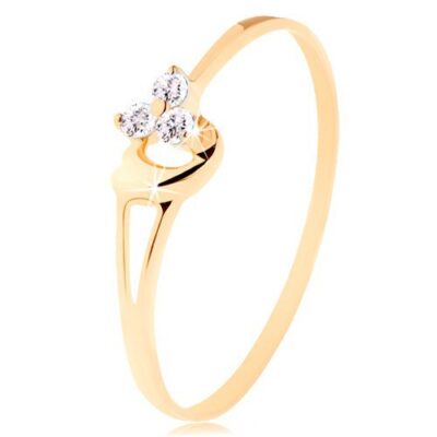 Gyűrű sárga 14K aranyból - három gyémánt enyhén rózsaszín árnyalatban