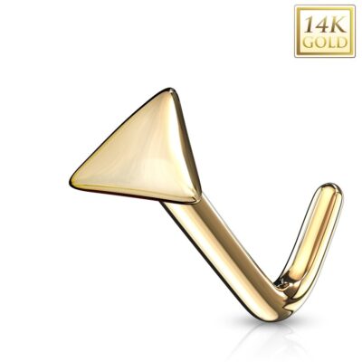 Hajlított 14K sárga arany orr piercing - fényes háromszög ékszer webáruház
