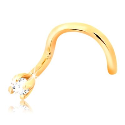 Hajlított orrpiercing sárga 14K aranyból - átlátszó csillogó gyémánt