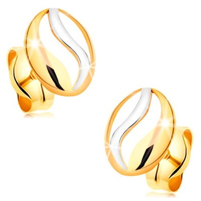 Két színű fülbevaló 14K aranyból - ovális körvonal hullámmal fehér aranyból ékszer webáruház