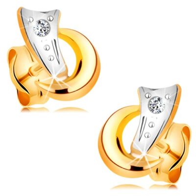 Kétszínű 14K arany fülbevaló - két ív és csillogó gyémánt átlátszó színben ékszer webáruház