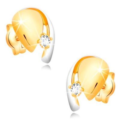 Kétszínű 585 arany fülbevaló - könnycsepp kristálytiszta cirkóniával és fehér arany ívvel ékszer webáruház