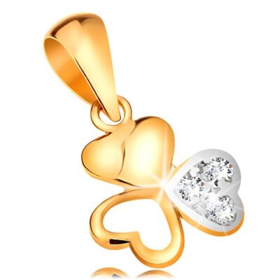 Kétszínű 585 arany medál - csillogó háromlevelű lóhere összekapcsolt szívekből ékszer webáruház