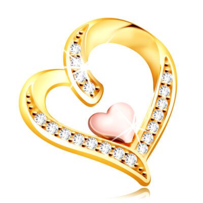 Medál 14K aranyból – cirkóniákkal díszített szabálytalan szív egy kisebb szívvel középen ékszer webáruház
