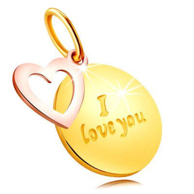 Medál 375 kombinált aranyból – kerek tábla “I love you” felirattal
