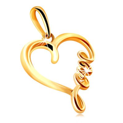 Medál 375 sárga aranyból – fényes szív alakú körvonal “Love” felirattal ékszer webáruház