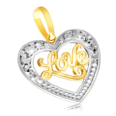 Medál 9K aranyból – egy fényes szabályos szív "Love" felirattal ékszer webáruház