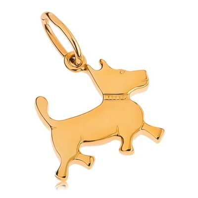 Medál 9K sárga aranyból - kicsi kutya gravírozott nyakörvvel ékszer webáruház