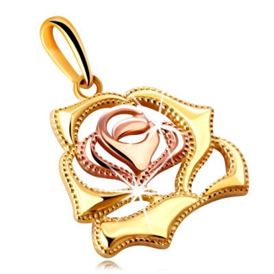 Medál kombinált 14K aranyból – fényes virágzó rózsa ékszer webáruház
