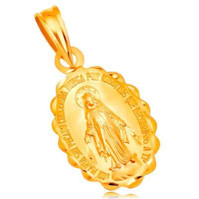 Medál sárga 14K aranyból - ovális Szűz Mária medalion