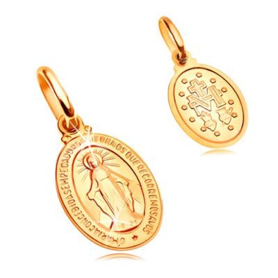 Medál sárga 14K aranyból - ovális tábla Szűz Mária szimbólumokkal ékszer webáruház