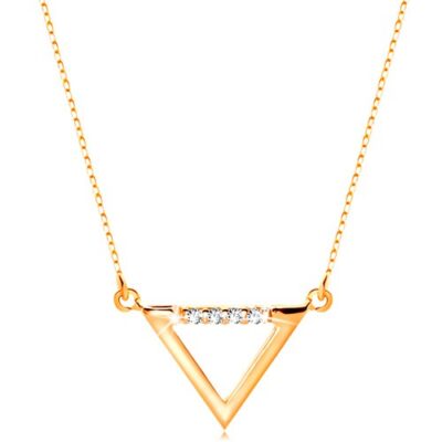 Nyaklánc sárga 14K aranyból - háromszög körvonal átlátszó cirkóniákkal díszítve ékszer webáruház