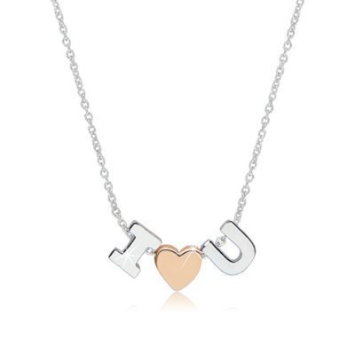 Ródiumozott 925 ezüst nyaklánc - "I love U" motívum az "I" és "U" betűkből és egy szívből kirakva ékszer webáruház
