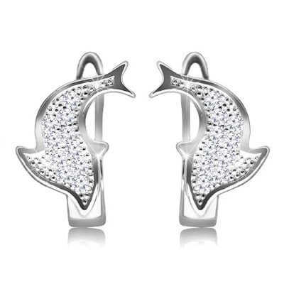 Ródiumozott fülbevaló 925 ezüstből – csillogó delfin átlátszó cirkóniákkal díszítve ékszer webáruház