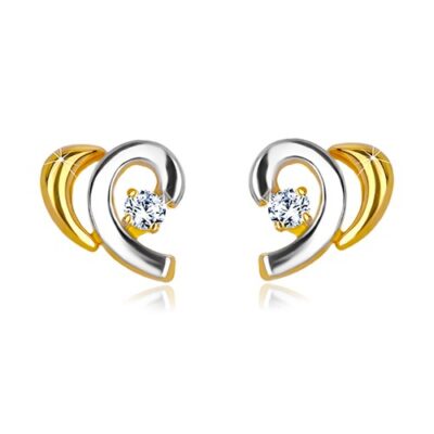 Stekkeres 14K arany fülbevaló - kétszínű ívek cirkóniával ékszer webáruház