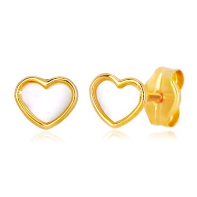 Stekkeres 14K arany fülbevaló - szív természetes gyöngyházzal ékszer webáruház