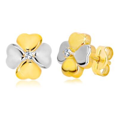 Stekkeres 14K kombinált arany fülbevaló - szerencse szimbóluma cirkóniával ékszer webáruház