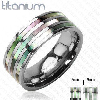 Titánium gyűrű három gyöngyházfényű sávval szivárványos árnyalatokban - Nagyság: 70 ékszer webáruház