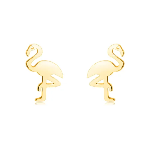 14K arany fülbevaló – flamingó egy lábon állva