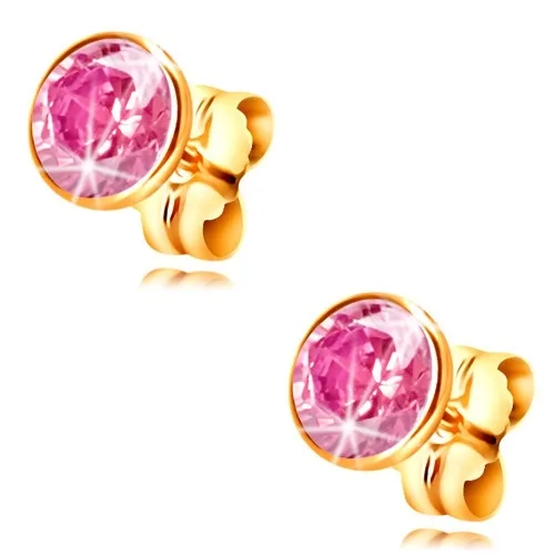 14K arany fülbevaló - kerek világos rózsaszín cirkónia foglalatban