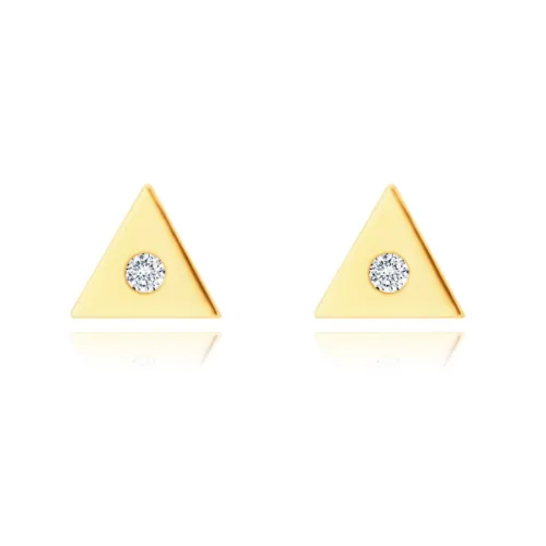 14K arany fülbevaló – kis háromszög egy átlátszó cirkóniával középen