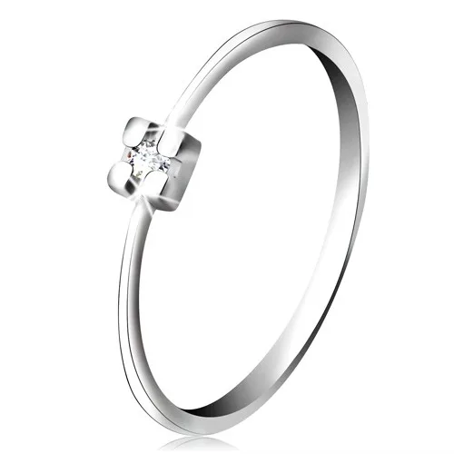 14K fehér arany gyűrű - átlátszó gyémánt szögletes foglalatban - Nagyság: 65 ékszer webáruház