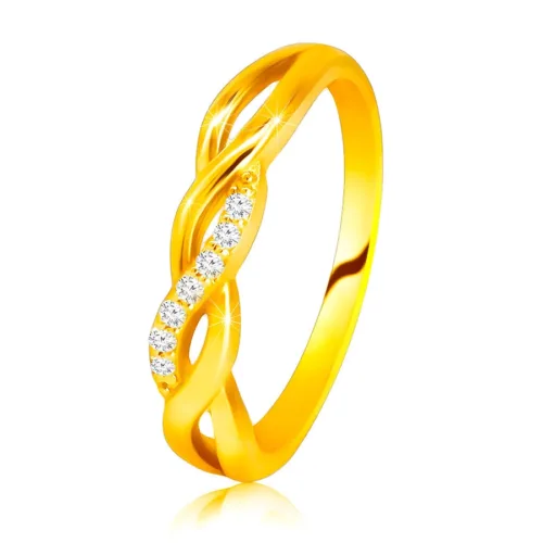 14K fényes sárga arany gyűrű - egymásba fonódó hullámok