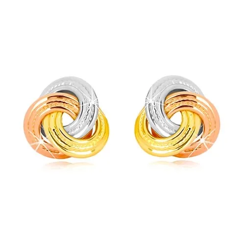 14K kombinált arany fülbevaló - háromszínű szélesebb csomó ékszer webáruház