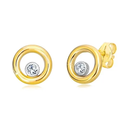 14K kombinált arany fülbevaló - keskeny karika középen cirkóniával ékszer webáruház