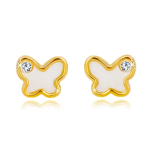 14K sárga arany fülbevaló - pillangó természetes gyöngyházzal és cirkóniával ékszer webáruház