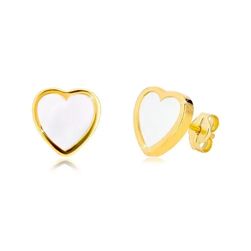 14K sárga arany fülbevaló - szív alakzat természetes gyöngyházfénnyel ékszer webáruház