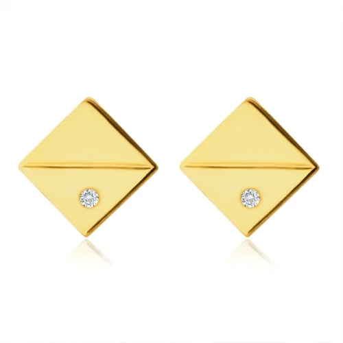 14K sárga arany gyémánt fülbevaló - átlós négyzetek