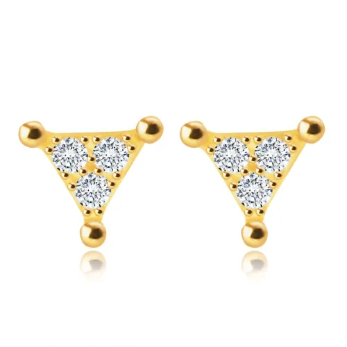 14K sárga arany gyémánt fülbevaló - háromszög átlátszó briliánsokkal ékszer webáruház