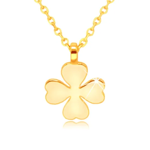 375 sárga arany nyaklánc – négylevelű lóhere szív alakú levelekkel