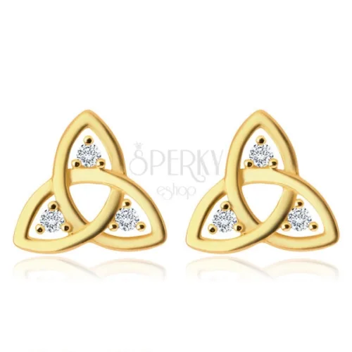 375 Sárgaarany gyémánt fülbevaló - Triquetra szimbólum