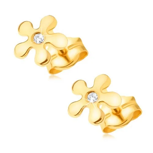 585 arany fülbevaló - csillogó virág átlátszó kerek gyémánttal ékszer webáruház